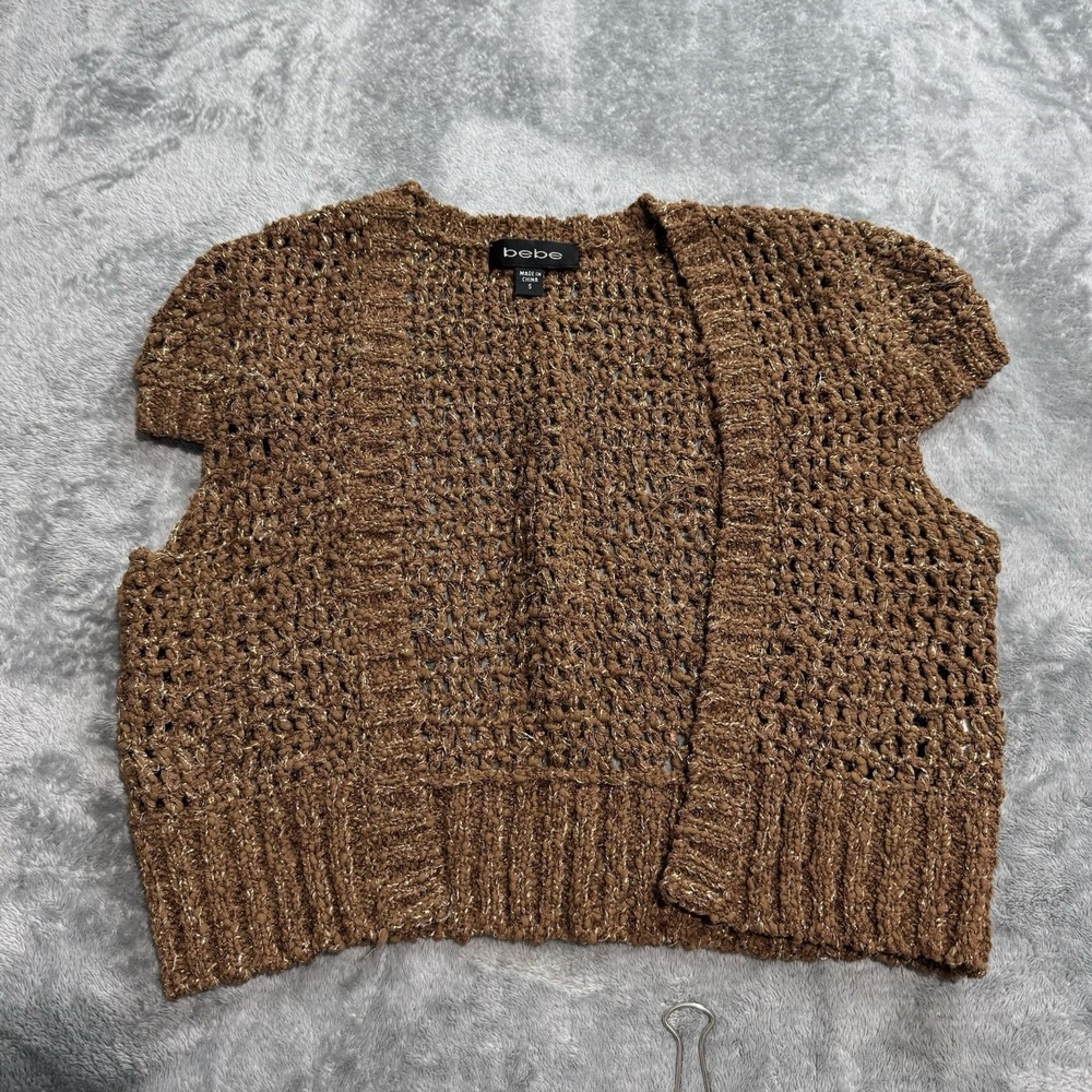 VTG Y2K Bebe Knit Open Tshirt Cardigan Cropped Size S Grunge Indie Boho Whimsy‎